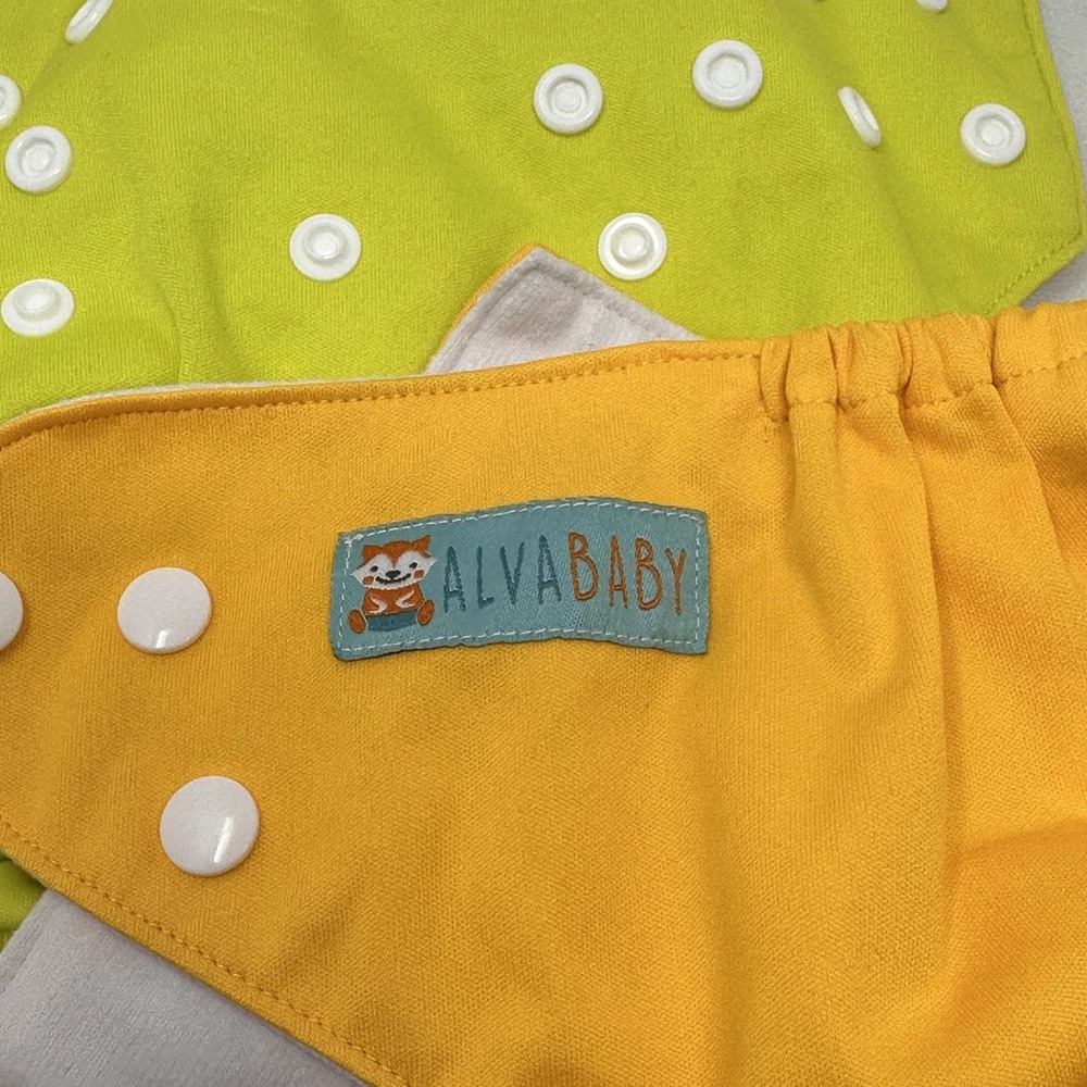 AlvaBaby Pocket Cloth Diapers Set of 2 Adjustable Snap Green Yellow Solid Colors - Picture 3 of 5